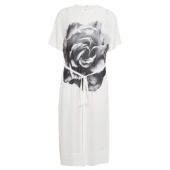 McQ by Alexander McQueen White Rose Print Chiffon Midi Dress S
