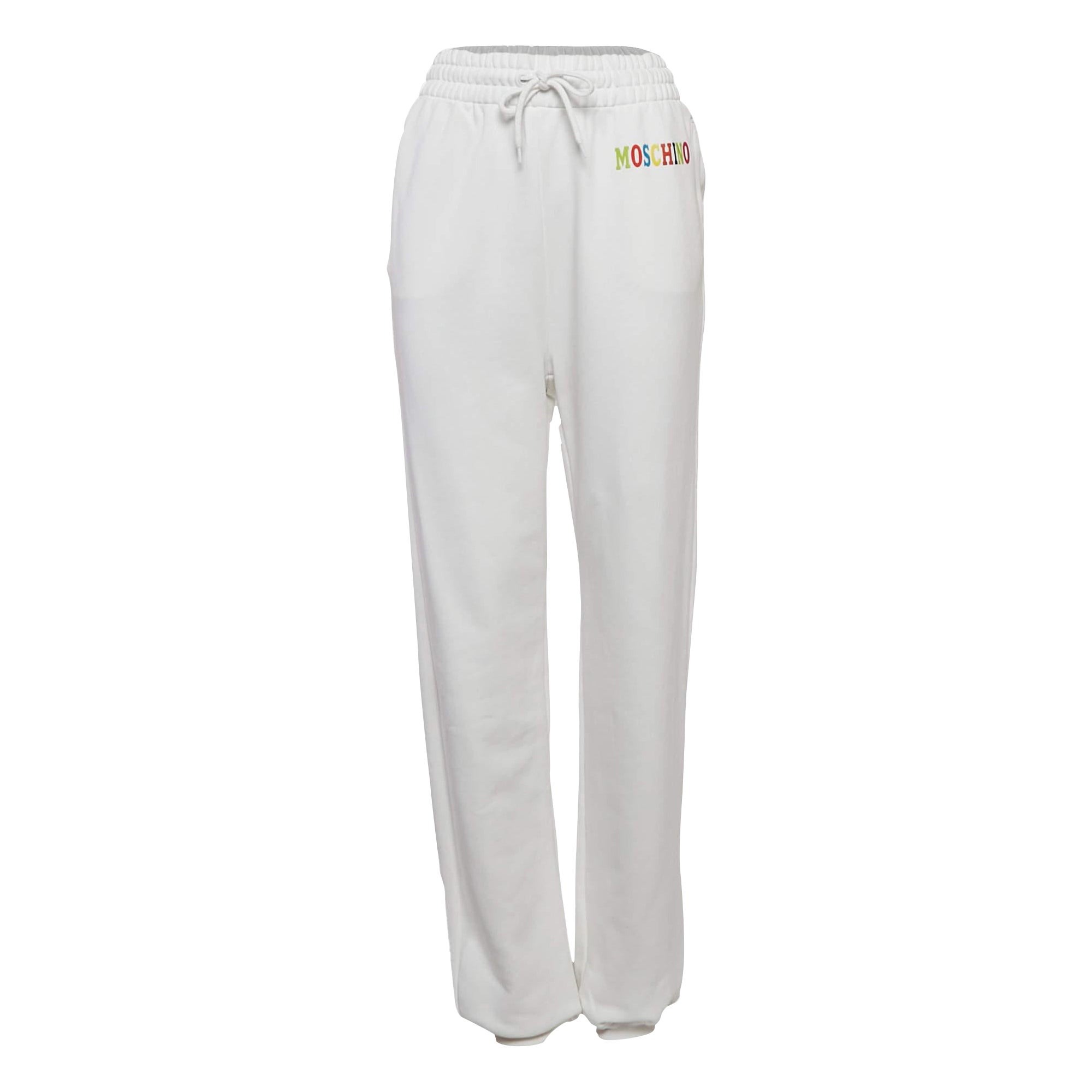 Moschino Couture White Logo Print Cotton Knit Joggers S