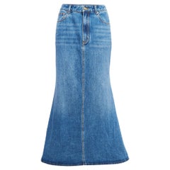 Valentino Blue Denim Flared Maxi Skirt S