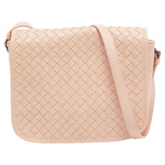 Bottega Veneta Blush Pink Intrecciato Leather Flap Crossbody Bag