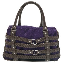 Aigner Cartable cage tressée en cuir et daim brun foncé/mauve
