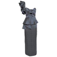 Johanna Ortiz Navy Blue Polka Dot Silk Ruffled Rousseau Maxi Dress M