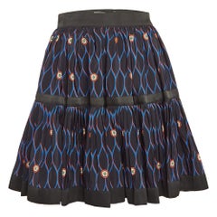Kenzo X H&M Schwarzer bedruckter plissierter Minirock aus Seide S