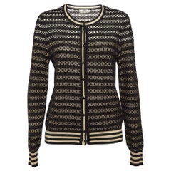 Fendi Cardigan in maglia di seta nera/beige a fantasia M.