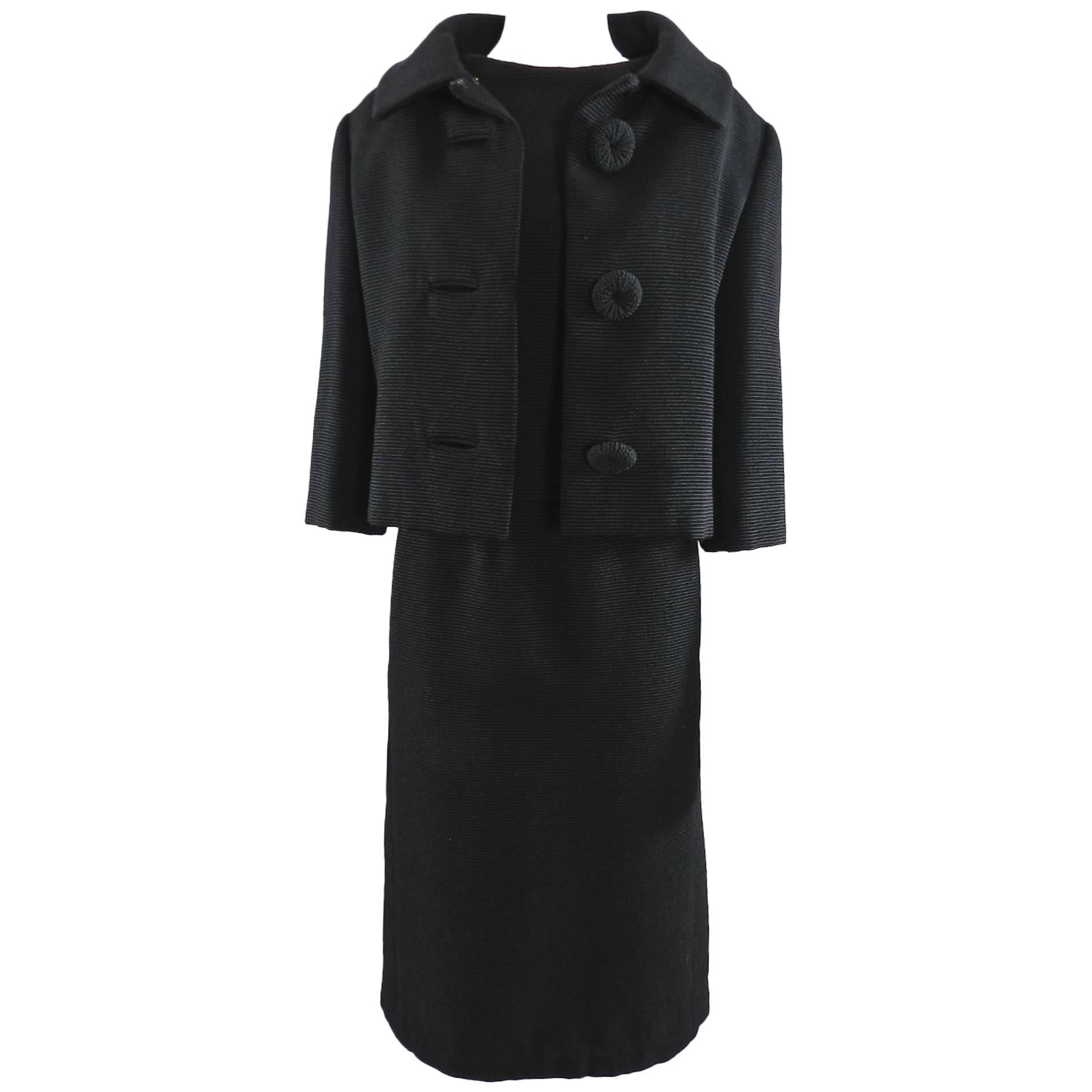 Christian Dior circa 1960 Black Dress and Jacket Suit