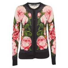 Dolce & Gabbana Black Floral Print Knit Button Front Cardigan S