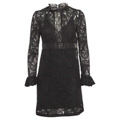 Maje Negro Paisley Patrón Encaje Mini Vestido S