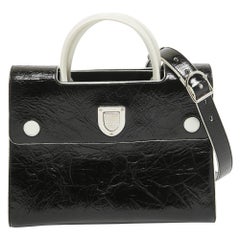 Dior Black/White Crinkled Patent Leather Medium Diorever Top Handle Bag