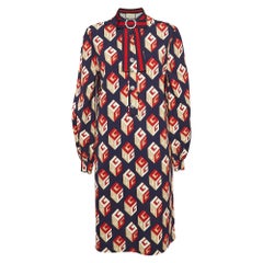 Gucci Blue GG Wallpaper Print Jersey Crystal Closure Midi Dress XXL