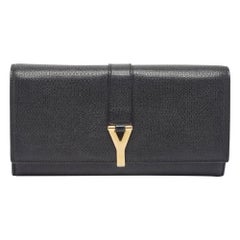 Saint Laurent Black Leather Y Line Flap Continental Wallet