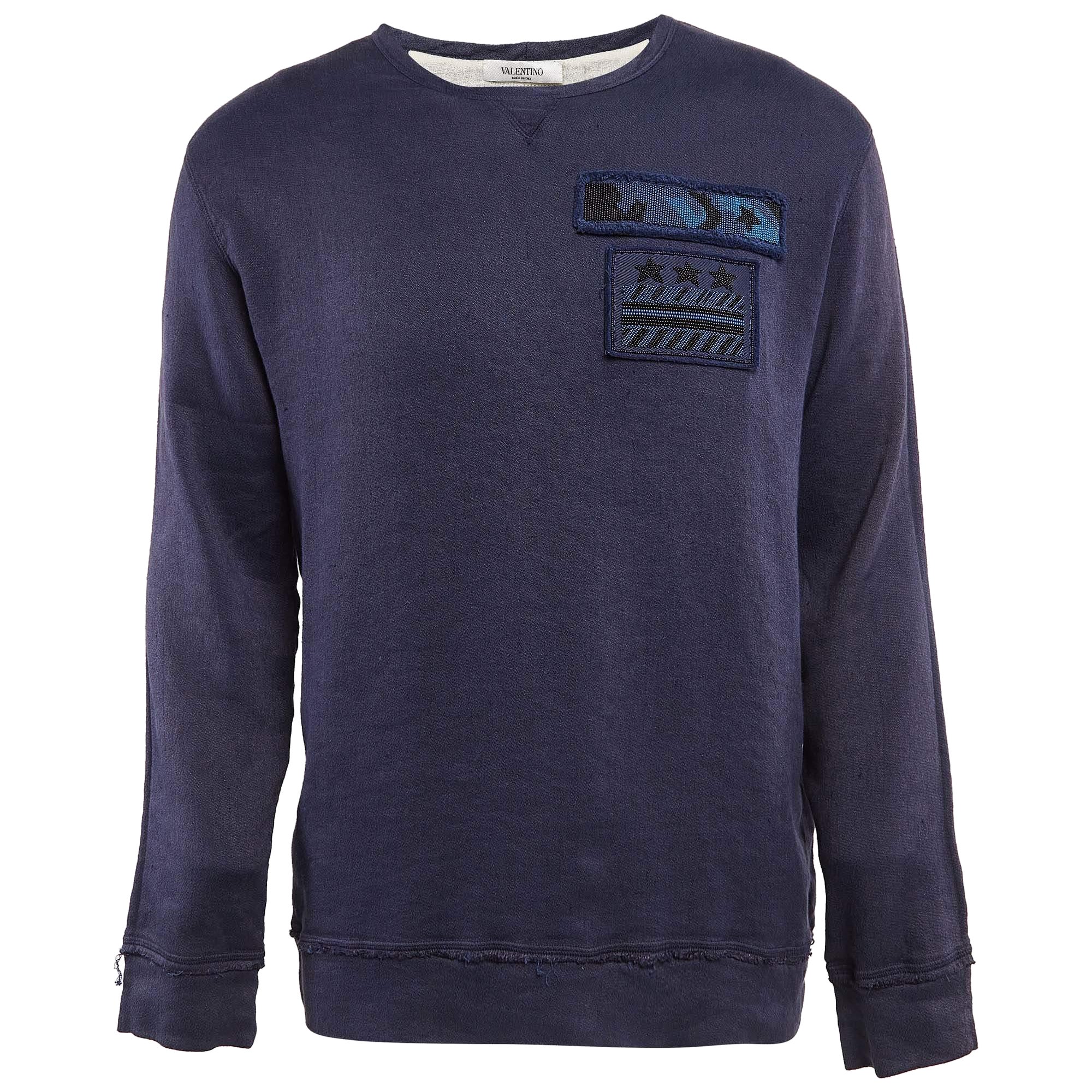 Valentino Blue Linen Blend Applique Detail Sweatshirt XS For Sale