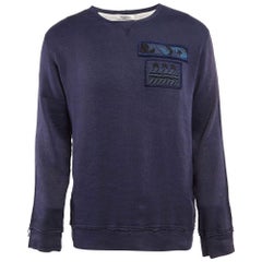 Valentino Blaues Sweatshirt aus Leinenmischung mit Applique-Details XS