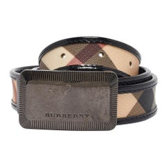 Burberry Black/Beige Nova Check PVC and Patent Leather Logo Plague Belt 100CM