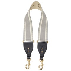 Dior Grey/White Embroidered Logo Canvas and Leather Shoulder Bag Strap