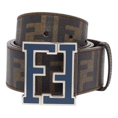 Fendi Tobacco Zucca Coated Canvas FF Logo Buckle Belt 90CM