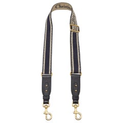 Dior Navy Blue/White Embroidered Logo Canvas and Leather Shoulder Bag Strap