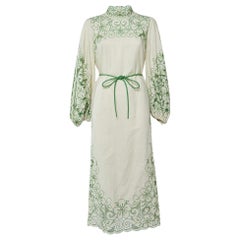 Zimmermann Cream Teddy Floral Embroidered Linen & Cotton Midi Dress L