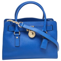 Michael Kors - Tote Hamilton in pelle blu, est/ovest
