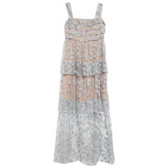 Self-Portrait Grey Blossom Embroidery Tulle Tiered Maxi Dress M