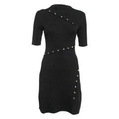 Maje Black Rib Knit Button Detail Flared Short Dress M