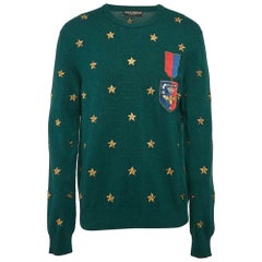 Dolce & Gabbana Green Stars Embroidered Rib Knit Sweater XXL