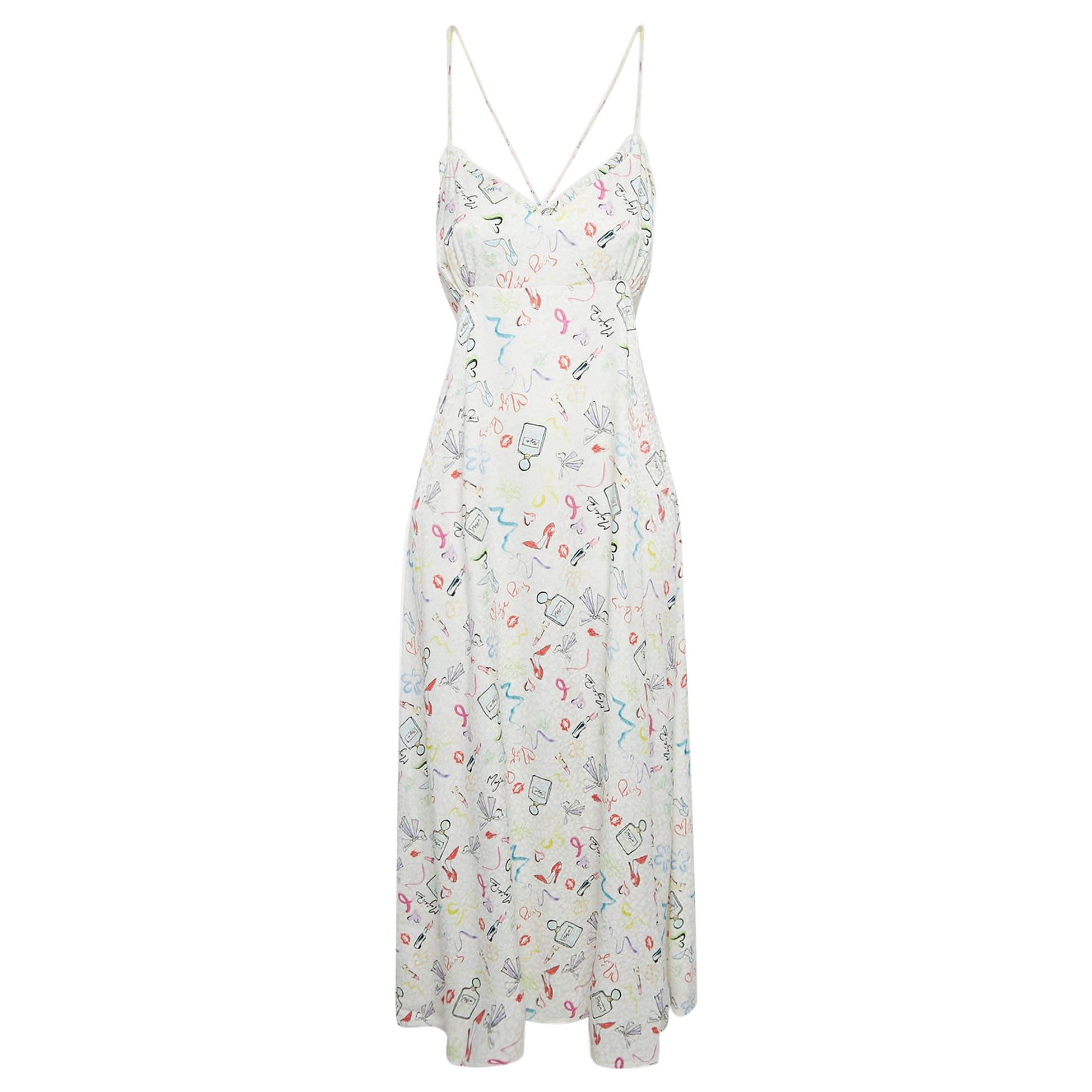 Maje White Printed Crepe Lace-Up Retake Midi Dress L For Sale