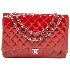 Chanel Red Quilted Patent Leather Maxi Classic Double Flap Bag