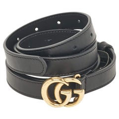 Gucci Black Leather GG Marmont Slim Belt 120 CM