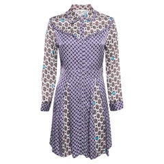 Maje Lila/ Multicolor bedrucktes Minikleid aus Krepp mit Knopfleiste vorne, M