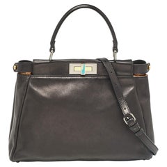 Fendi Black Leather Medium Peekaboo Top Handle Bag
