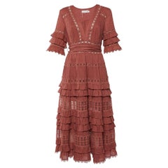 Zimmermann Pink Broderie Anglaise Cotton Corsair Tiered Dress L