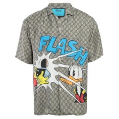 Gucci X Disney Brown GG Donald Duck 'Flash' Print  Silk Shirt M