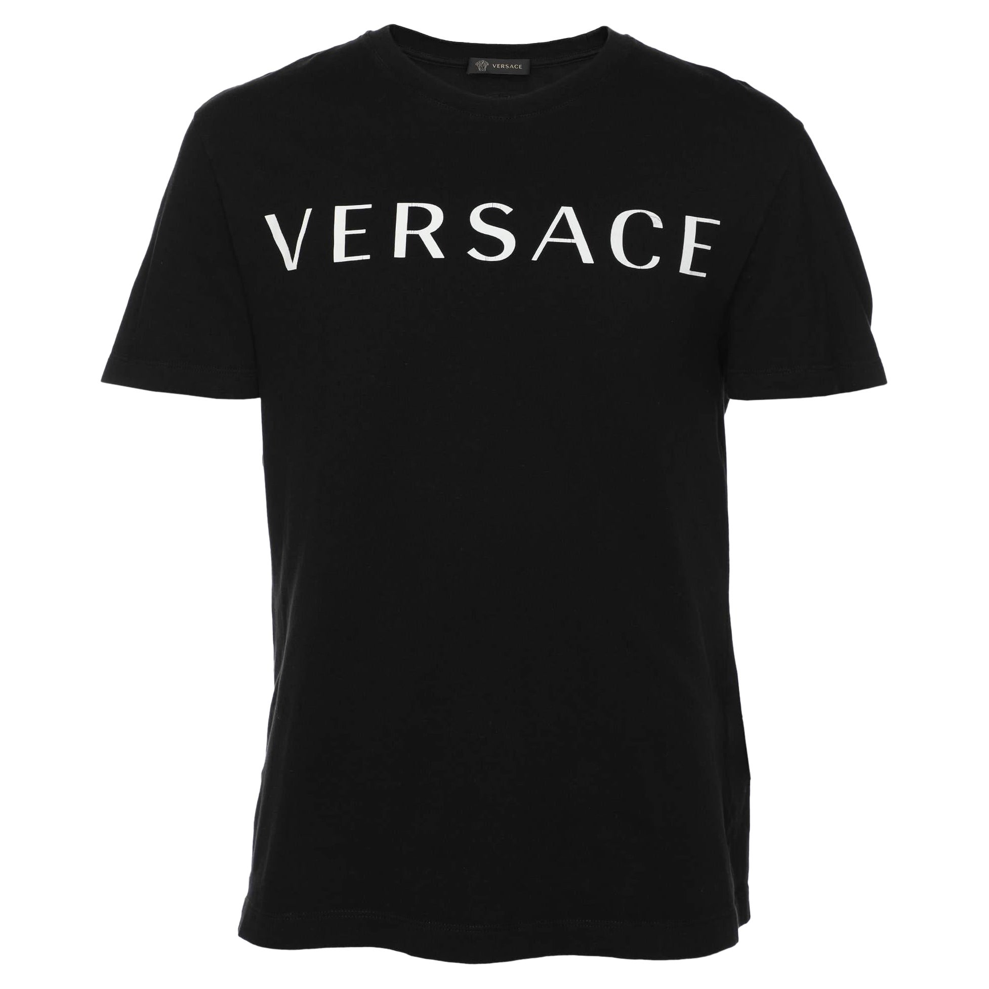 Camiseta estampada con logotipo de algodón negro Versace M