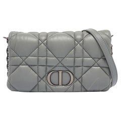 Dior Grey Cannage Leather Mini Caro Crossbody Bag