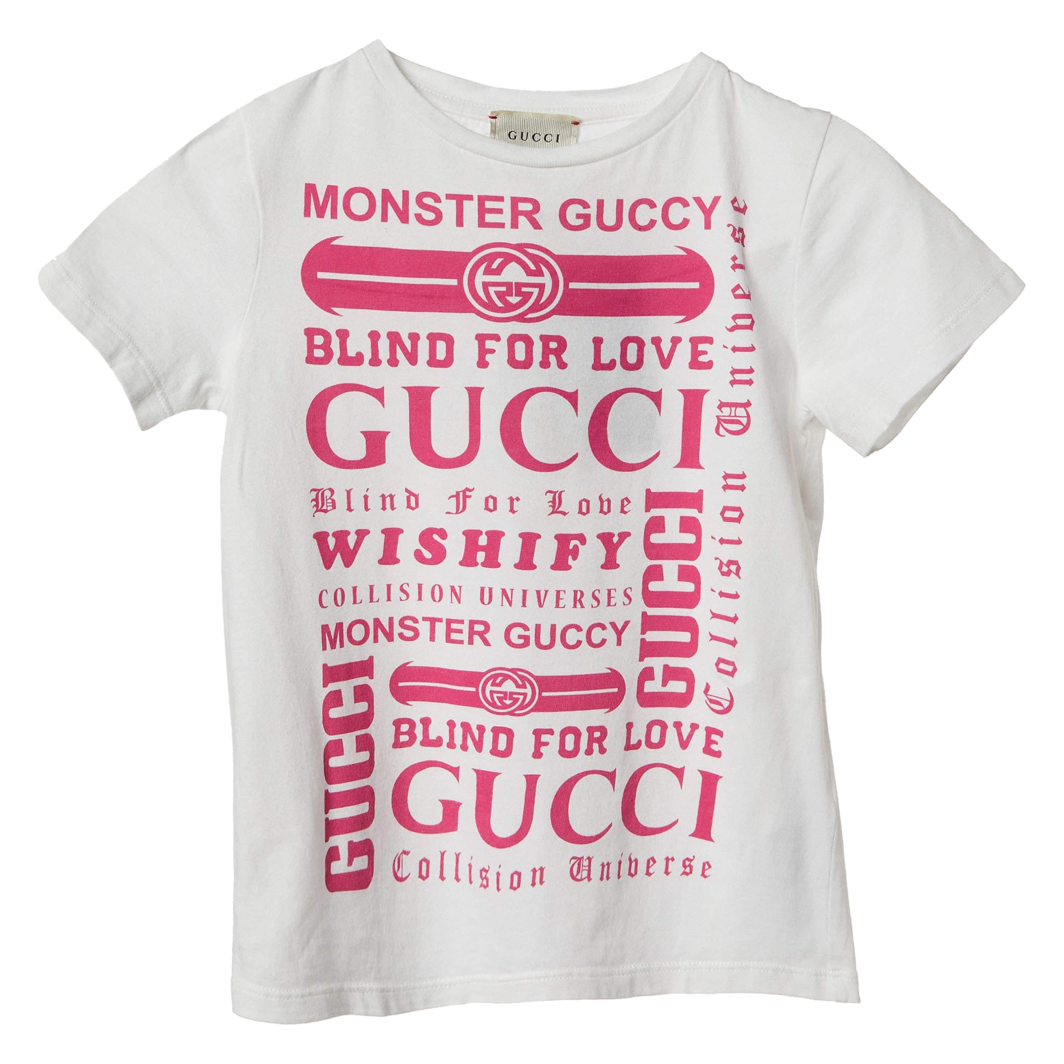 Gucci Kids White Logo Print Cotton T-Shirt 5 Yrs For Sale