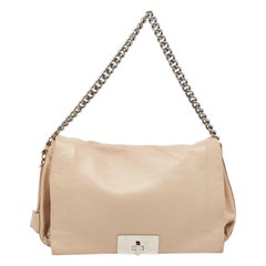 Celine Beige Leather Turnlock Flap Shoulder Bag