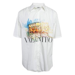 Valentino White Printed Cotton Button Front Shirt M