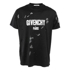 Givenchy Black Logo Print Distressed Cotton Knit Crew Neck T-Shirt XS