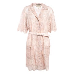 Gucci Pink Floral Lace Belted Shirt Dress XL