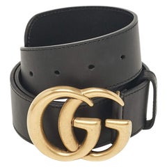 Gucci Black Leather GG Marmont Buckle Belt 85CM
