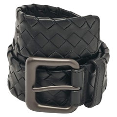 Bottega Veneta Black Intrecciato Leather Buckle Belt 75CM