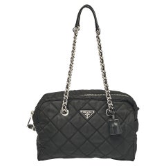 Prada Black Quilted Nylon Bauletto Satchel