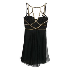 Versace Collection - Mini robe noire en crêpe ornée de bretelles, taille M