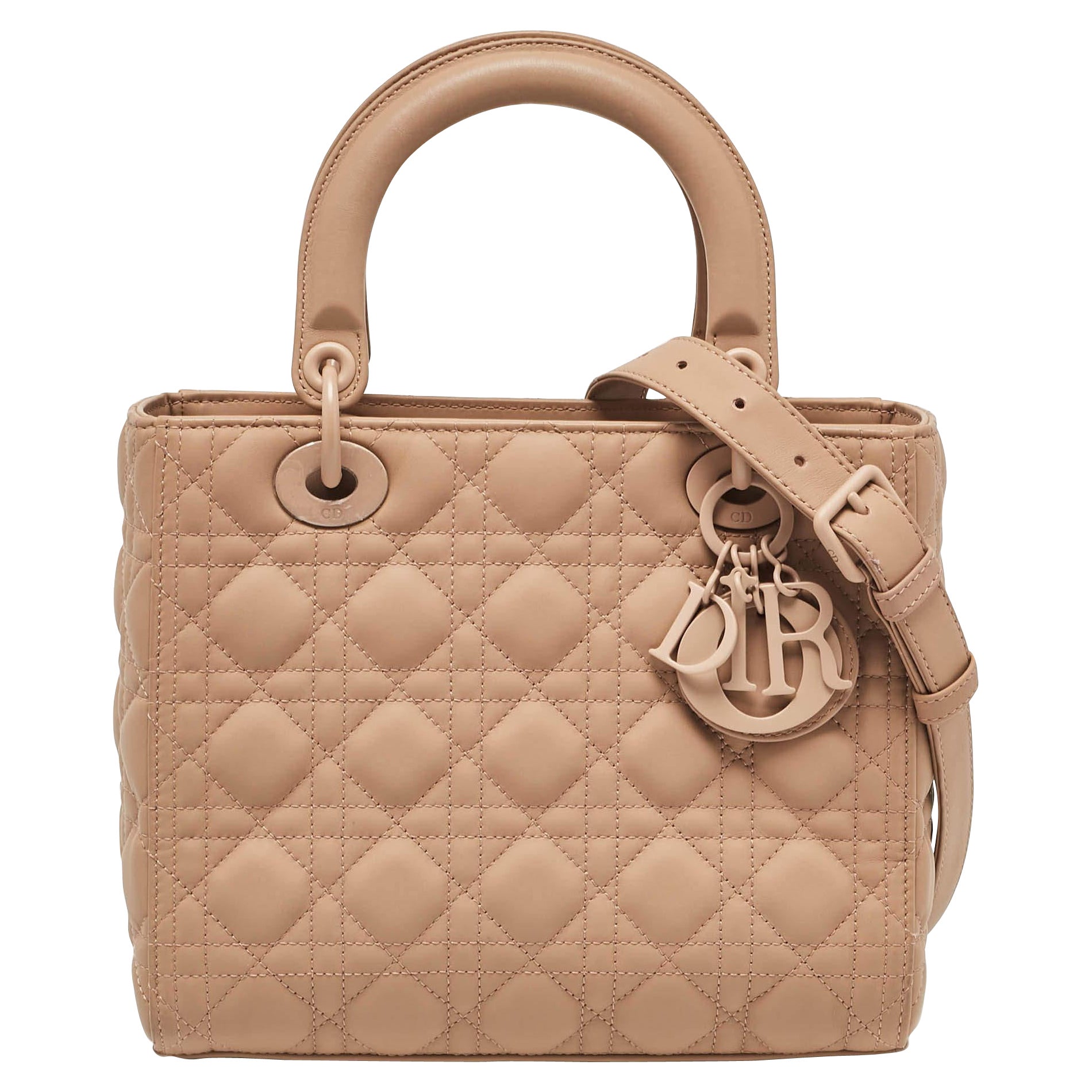Dior Beige Ultra Matte Cannage Quilted Leather Medium Lady Dior Tote For Sale