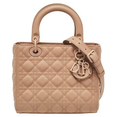 Dior Beige Ultra Matte Cannage Quilted Leather Medium Lady Dior Tote
