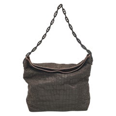Gianfranco Ferre Bolso Bucket Marrón Oscuro de Tejido y Piel con Cadena