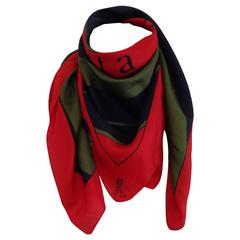 Roberta di Camerino Red Green Silk Foulard Scarf