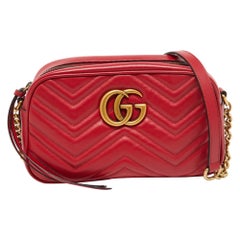 Gucci Red Matelassé Leather Small GG Marmont Shoulder Bag