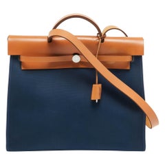 Hermes Bleu De Malte/Natural Toile and Vache Hunter Herbag Zip 39 Bag
