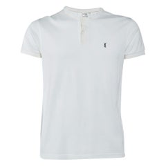 Saint Laurent Paris White Cotton YSL Embroidered T-Shirt M
